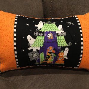 October Halloween Haunted Ghost House Pillow